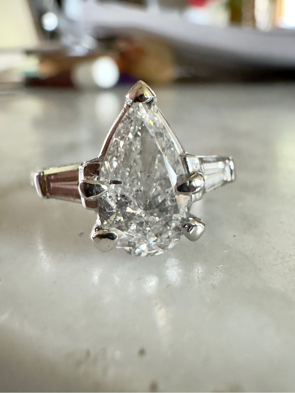 SOLD * 2.50 CTTW Platinum  Pear Shaped Diamond Ring